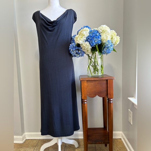 Peruvian Connection Dresses & Skirts - Peruvian Connection Blue Sheath Midi Dress Cowl Neck Sleeveless dress
